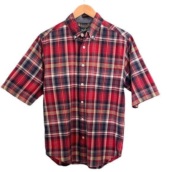 Woolrich Shirt Men's Size Small Red Plaid Short Sleeve Top 100% Cotton Button-up - Picture 1 of 8